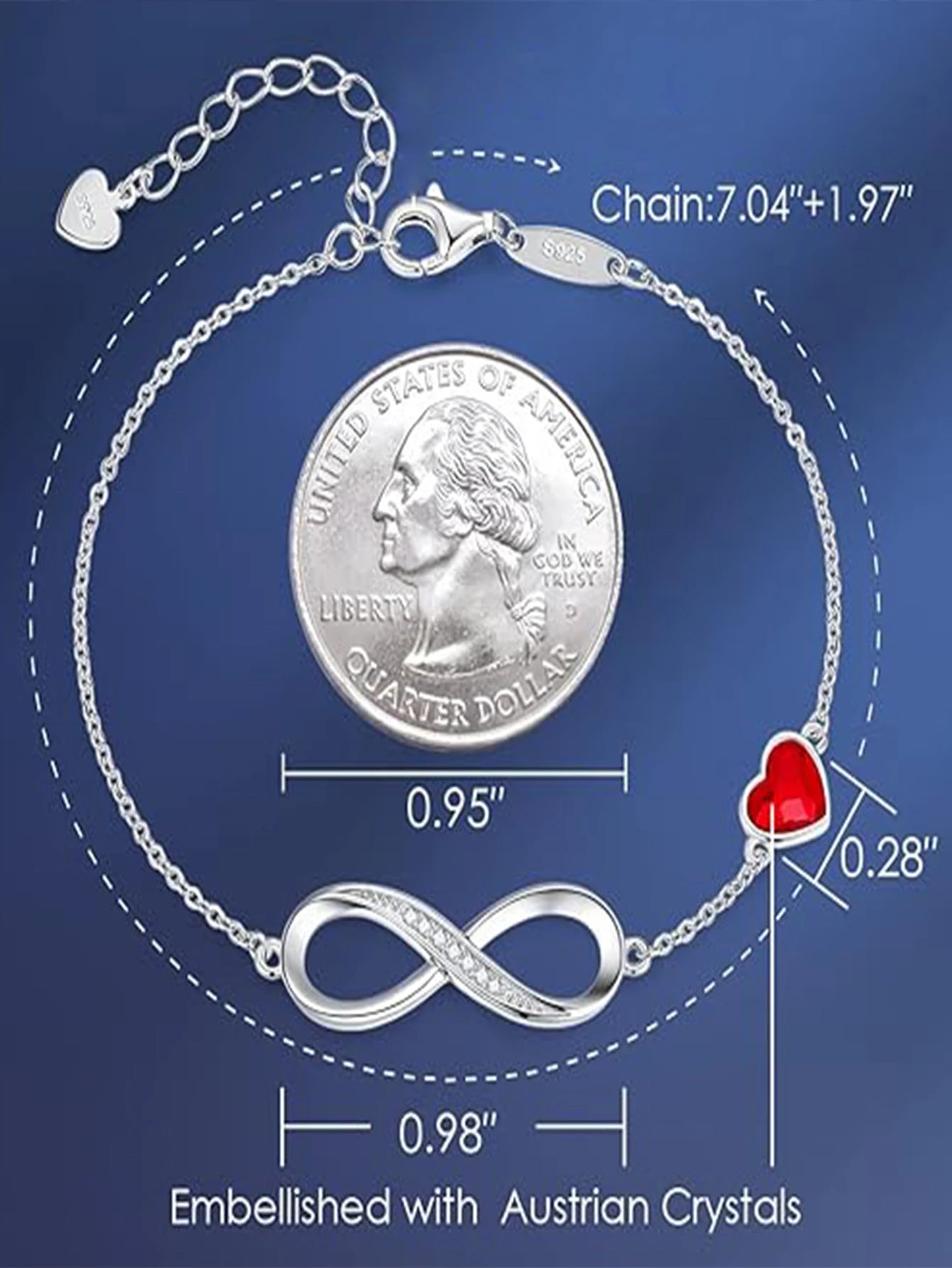 Infinity Heart Charm Link Bracelet