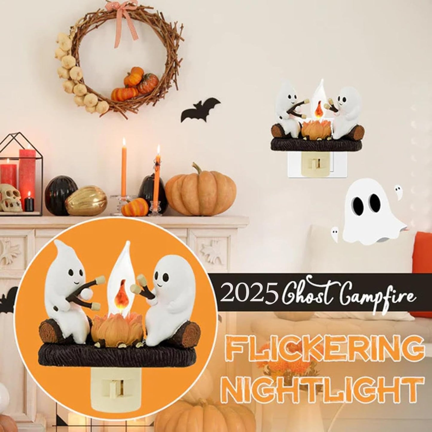 Ghostly Campfire Flickering Night Light