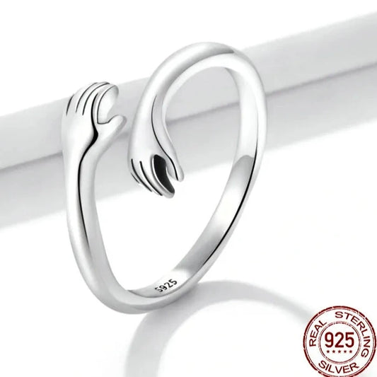 925 Sterling Silver Hug Hand Adjustable Ring